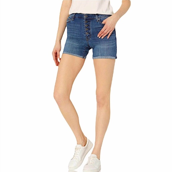 Ella Moss Beckett Button Fly Cuffed Raw Hem Jean Shorts Size 26 NEW - Picture 1 of 8